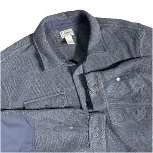 LL Bean Mens XL Tall Gray Allagash Overshirt Snap Shacket Jacket Elbow Patches